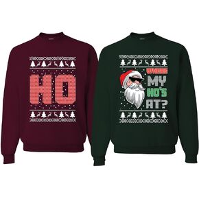 wild custom apparel WHere My HOS At Santa Ugly Funny Couples Christmas Sweater in Saudi Arabia