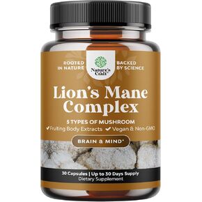 مكمل فطر عرف الأسد المتقدم - كبسولات مكملة لعرف الأسد مع الريشي والشاجا والمايتاكي والشيتاكي لدعم الذاكرة الصحية والتركيز - منشط الذهن للوضوح العقلي - 60 كبسولة in Kuwait