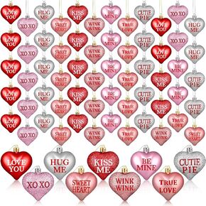 60 Pcs Valentine's Day Heart Ornaments Valentine Decoration Red Pink Silver Glitter Heart Shaped Baubles Hanging Ornaments for Valentine Tree Romantic Wedding Anniversary Party, 6 Styles in Kuwait