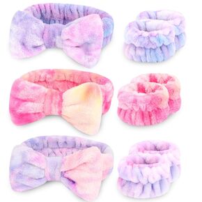 CIEHER 12 PCS Makeup Headband for Women Wrist Washband Scrunchies Cuffs for Washing Face, Soft Bow Hair Band Matching Wristbands, Spa Headband Coral Fleece Bow Headbands for Girls in Kuwait