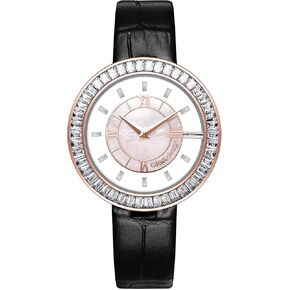 ساعات سيجا ديزاين للنساء ساعة كوارتز من مجموعة سباركل، إطار مرصع بالأحجار الكريمة، قرص أنيق من عرق اللؤلؤ، حزام جلدي مصقول مع إبزيم لساعة نسائية in Kuwait