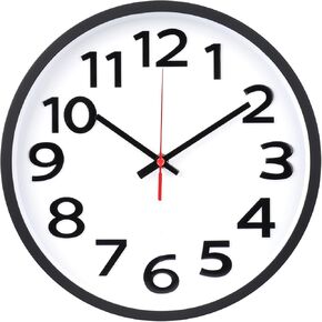 Fomaris 14 inch Wall Clock Silent Non Ticking Quartz Battery Operated Clocks for Kitchen Classroom Living Room, Black in Kuwait