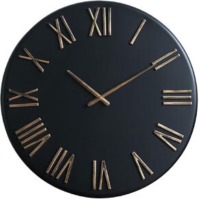 Large Modern Wall Clock - 24 inch, Contemporary Simple, Matte Black, Distressed Gold Roman Numerals, Metal Face, Battery Operated, Minimalist Decorative Wall Clock for Living Room, Entryway, Kitchen in Kuwait