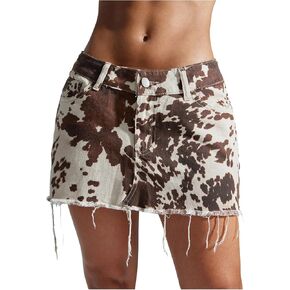 Floerns Women's Y2k Mini Denim Skirt Cow Print Low Waist Raw Hem Western Jean Skirt in Saudi Arabia
