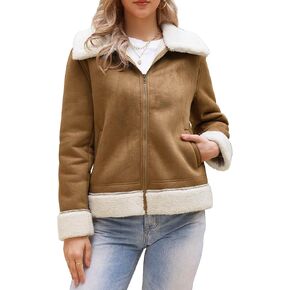 Allegra K Winter Faux Suede Jacket Coat for Women 2025 Faux Fur Shearing Lined Warm Thick Fleece Fuzzy Outerwear in Saudi Arabia