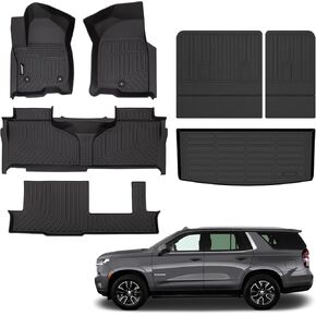 Jenofa-Car Floor Mats & Cargo Liner for 2013-2021 Nissan Pathfinder/Infiniti QX60 جميع الحصائر الأرضية المخصصة لجميع الأحوال الجوية مجموعة كاملة مخصصة عالية الحافة مقاومة للماء بطانات أرضية متينة لملحقات Pathfinder باللون الأسود in Kuwait