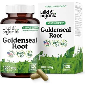 كبسولات الجذر ذات الجذر الذهبي البري والعضوي 1000 ملغ - دعم المناعة والرئة - 60 كبسولات مسحوق الجذر من Goldenseal - إمدادات 30 يومًا - نباتي ، بدون مواد حشو ، غير محددة معدلة وراثيًا in Kuwait