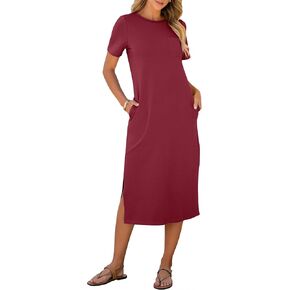 ANRABESS Women Summer Midi Dress Casual Crewneck Short Sleeve T Shirt Dresses Stripe Beach Vacation Spring Fashion Clothes in Kuwait