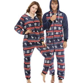 Christmas Onesie Pajamas for Couple, Flannel Fleece Hooded Onesies PJs Xmas One Piece Nightwear Sleepwear in Saudi Arabia