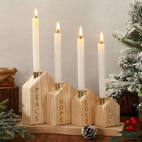 4Pcs Wood Christmas Advent Candle Holder House Xmas Nativity Scene Wooden Advent Candlestick Holders for Farmhouse Holiday Home Decor Table Centerpiece in Saudi Arabia