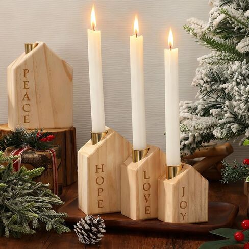 4Pcs Wood Christmas Advent Candle Holder House Xmas Nativity Scene Wooden Advent Candlestick Holders for Farmhouse Holiday Home Decor Table Centerpiece in Saudi Arabia