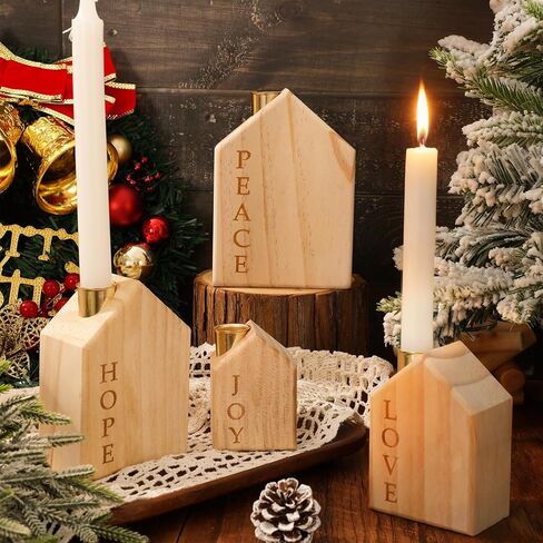 4Pcs Wood Christmas Advent Candle Holder House Xmas Nativity Scene Wooden Advent Candlestick Holders for Farmhouse Holiday Home Decor Table Centerpiece in Saudi Arabia
