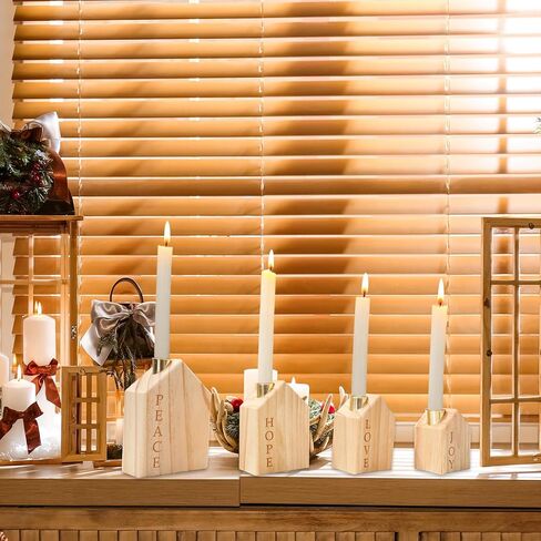 4Pcs Wood Christmas Advent Candle Holder House Xmas Nativity Scene Wooden Advent Candlestick Holders for Farmhouse Holiday Home Decor Table Centerpiece in Saudi Arabia