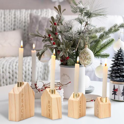 4Pcs Wood Christmas Advent Candle Holder House Xmas Nativity Scene Wooden Advent Candlestick Holders for Farmhouse Holiday Home Decor Table Centerpiece in Saudi Arabia