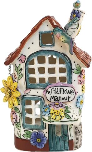 Blue Sky Clayworks Wildflower Manour Hummingbird Candle House, Ceramic, 5.25" L x 5" W x 8" H, Meadow Window Glow in Saudi Arabia
