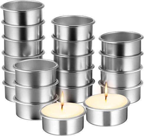 20pcs Tea Light Tins Cups Decorative Scented Candle Cups, Silver Metal Empty Case Candle Wax Containers DIY Making Supplies for Christmas Wedding Table Decoration in Saudi Arabia