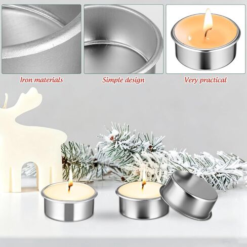 20pcs Tea Light Tins Cups Decorative Scented Candle Cups, Silver Metal Empty Case Candle Wax Containers DIY Making Supplies for Christmas Wedding Table Decoration in Saudi Arabia