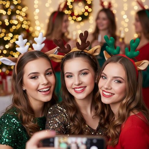3pcs Christmas Reindeer Antlers Headband: Deer Antlers Ears Hair Hoops Xmas Fluffy Animal Hairband Festival Party Cosplay Costume for Kids Women in Saudi Arabia