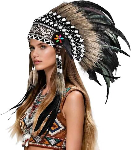 THARAHT Feather Headdress Native American Indian halloween costumes indian costume native american clothing halloween costume in Kuwait