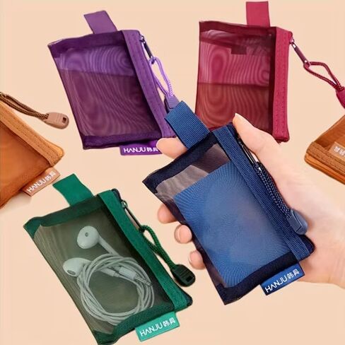 Mini Mesh Storage Bags Nylon Set Zipper Portable Lightweight Coin Purse 5 Pack for Travel, Everyday Organization, Women Essentials, 5PCS in Saudi Arabia