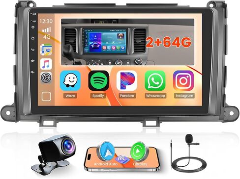 راديو ستيريو للسيارة 2+64G Android 13 CarPlay لسيارة Toyota Sienna 2011-2014، شاشة لمس عالية الدقة مقاس 9 بوصات متوافقة مع Android Auto، وكاميرا احتياطية AHD، ووصلة مرآة، وملاحة GPS، وFM RDS in Saudi Arabia