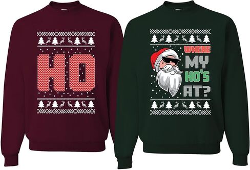wild custom apparel WHere My HOS At Santa Ugly Funny Couples Christmas Sweater in Saudi Arabia