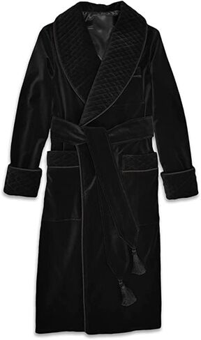 Men's Velvet Dressing Gown Black Quilted Luxury Gentleman Quilted Robes Smoking Jacket Long in Saudi Arabia