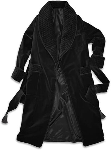 Men's Velvet Dressing Gown Black Quilted Luxury Gentleman Quilted Robes Smoking Jacket Long in Saudi Arabia