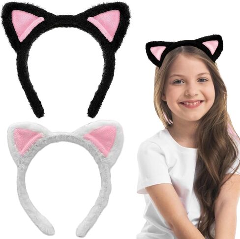 2Pack Cat Ear Headbands, Plush Soft Multi-Use Headband for Women, Fuzzy Spa & Makeup Band for Skincare, Halloween, Cosplay in Saudi Arabia