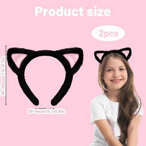 2Pack Cat Ear Headbands, Plush Soft Multi-Use Headband for Women, Fuzzy Spa & Makeup Band for Skincare, Halloween, Cosplay in Saudi Arabia