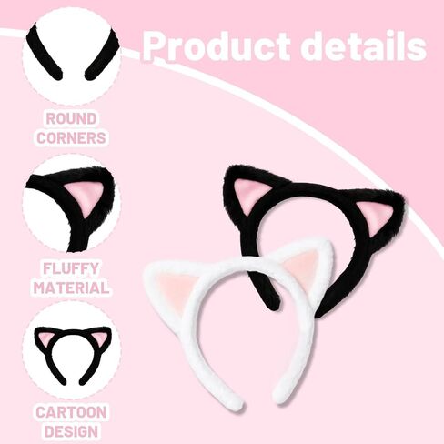 2Pack Cat Ear Headbands, Plush Soft Multi-Use Headband for Women, Fuzzy Spa & Makeup Band for Skincare, Halloween, Cosplay in Saudi Arabia