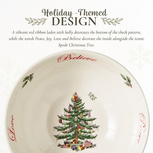 وعاء Spode Christmas Tree Revere - مظهر خارجي مربعات ولمسات هولي، طبق حلوى احتفالي أو وعاء للوجبات الخفيفة مع مشاعر بالداخل، بورسلين مقاس 6 بوصات - آمن للاستخدام في غسالة الأطباق والميكروويف، رائع للهدايا والحفلات in Kuwait