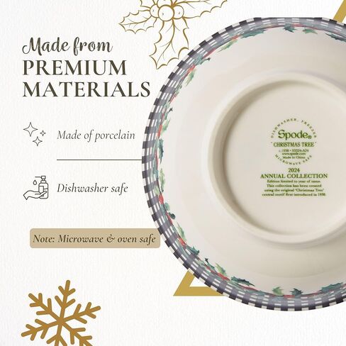 وعاء Spode Christmas Tree Revere - مظهر خارجي مربعات ولمسات هولي، طبق حلوى احتفالي أو وعاء للوجبات الخفيفة مع مشاعر بالداخل، بورسلين مقاس 6 بوصات - آمن للاستخدام في غسالة الأطباق والميكروويف، رائع للهدايا والحفلات in Kuwait