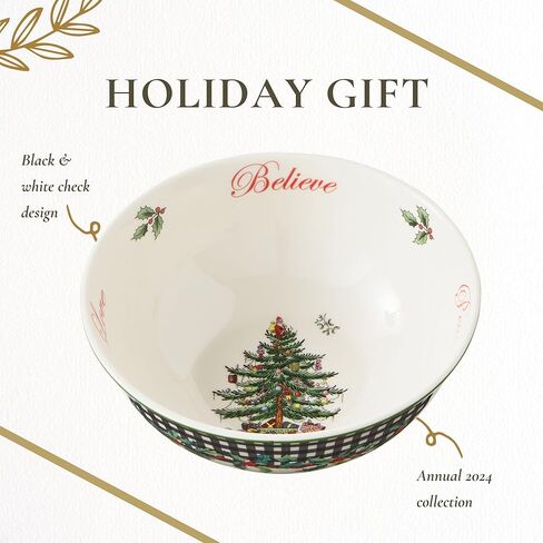 وعاء Spode Christmas Tree Revere - مظهر خارجي مربعات ولمسات هولي، طبق حلوى احتفالي أو وعاء للوجبات الخفيفة مع مشاعر بالداخل، بورسلين مقاس 6 بوصات - آمن للاستخدام في غسالة الأطباق والميكروويف، رائع للهدايا والحفلات in Kuwait