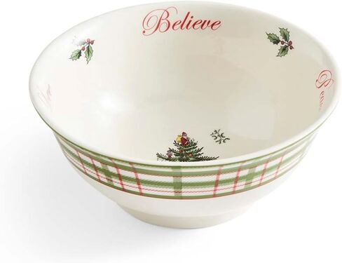 وعاء Spode Christmas Tree Revere - مظهر خارجي مربعات ولمسات هولي، طبق حلوى احتفالي أو وعاء للوجبات الخفيفة مع مشاعر بالداخل، بورسلين مقاس 6 بوصات - آمن للاستخدام في غسالة الأطباق والميكروويف، رائع للهدايا والحفلات in Kuwait