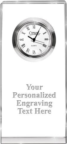 Personalized Crystal Desk Clock, Custom 4.5" Clock Award with Custom Engraving in Saudi Arabia