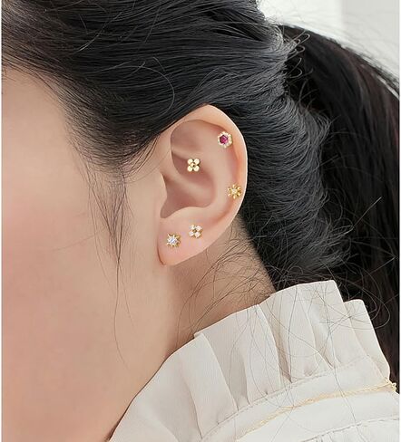Small Daisy Stud Earrings for Women S925 Sterling Silver CZ Flower Cartilage Studs Earrings Cute Floral Conch Helix Tragus Piercing Jewelry Screw Back Earrings in Saudi Arabia