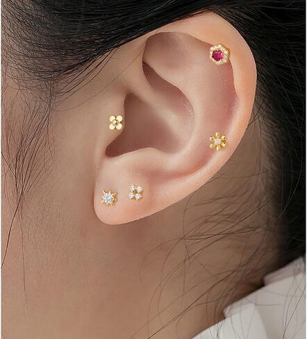 Small Daisy Stud Earrings for Women S925 Sterling Silver CZ Flower Cartilage Studs Earrings Cute Floral Conch Helix Tragus Piercing Jewelry Screw Back Earrings in Saudi Arabia