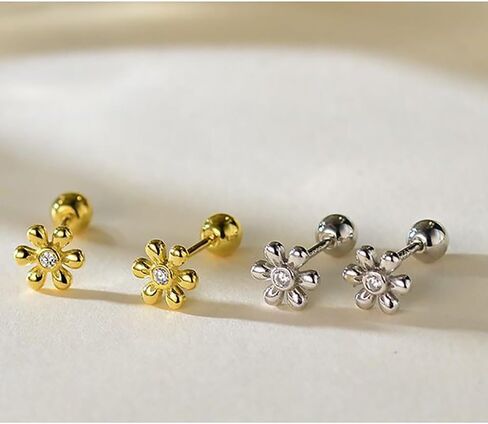 Small Daisy Stud Earrings for Women S925 Sterling Silver CZ Flower Cartilage Studs Earrings Cute Floral Conch Helix Tragus Piercing Jewelry Screw Back Earrings in Saudi Arabia