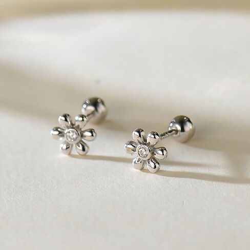 Small Daisy Stud Earrings for Women S925 Sterling Silver CZ Flower Cartilage Studs Earrings Cute Floral Conch Helix Tragus Piercing Jewelry Screw Back Earrings in Saudi Arabia