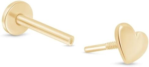 Dainty Heart Gold Earring - SINGLE Stud Heart Piercing Jewelry for Helix, Tragus, Lobe, Conch & Cartilage Piercing - Minimalist Internally Threaded Flatback Jewelry - 14K Yellow Gold Earring for Women in Saudi Arabia