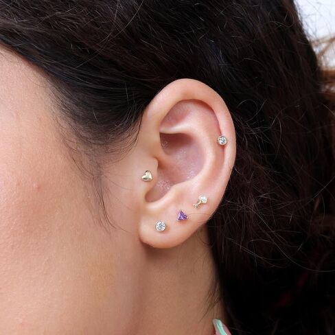 Dainty Heart Gold Earring - SINGLE Stud Heart Piercing Jewelry for Helix, Tragus, Lobe, Conch & Cartilage Piercing - Minimalist Internally Threaded Flatback Jewelry - 14K Yellow Gold Earring for Women in Saudi Arabia