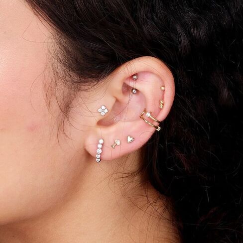Dainty Heart Gold Earring - SINGLE Stud Heart Piercing Jewelry for Helix, Tragus, Lobe, Conch & Cartilage Piercing - Minimalist Internally Threaded Flatback Jewelry - 14K Yellow Gold Earring for Women in Saudi Arabia