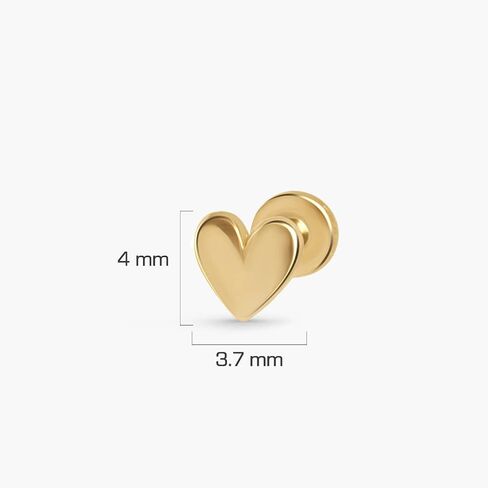 Dainty Heart Gold Earring - SINGLE Stud Heart Piercing Jewelry for Helix, Tragus, Lobe, Conch & Cartilage Piercing - Minimalist Internally Threaded Flatback Jewelry - 14K Yellow Gold Earring for Women in Saudi Arabia