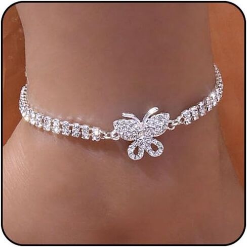 Sora Tuki Ankle Bracelets for Women Waterproof Butterfly Heart Cross Anklets for Women Tennis Rhinestone Anklet Bracelet Large Plus Size Anklets Big Ankle Beach Summer Foot Jewelry in Saudi Arabia