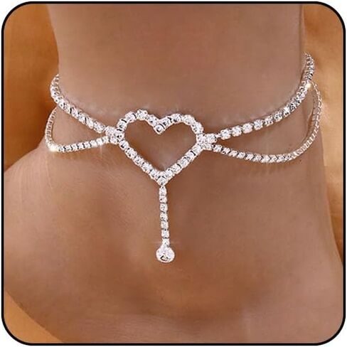 Sora Tuki Ankle Bracelets for Women Waterproof Butterfly Heart Cross Anklets for Women Tennis Rhinestone Anklet Bracelet Large Plus Size Anklets Big Ankle Beach Summer Foot Jewelry in Saudi Arabia