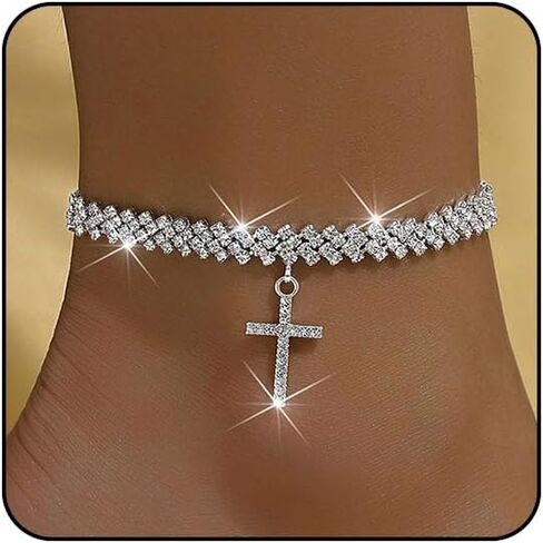 Sora Tuki Ankle Bracelets for Women Waterproof Butterfly Heart Cross Anklets for Women Tennis Rhinestone Anklet Bracelet Large Plus Size Anklets Big Ankle Beach Summer Foot Jewelry in Saudi Arabia