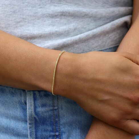 Nuragold 10k Real Yellow Gold Franco Square 1.5mm Box Chain Wheat Chain Bracelet or Anklet (7"-9") Dainty Italian Jewelry for Men & Women in Saudi Arabia
