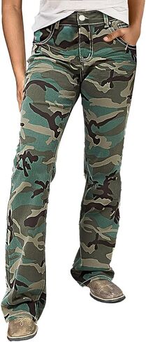 Flamingals Camo Cargo Pants for Women Mid Rise Camouflage Trousers Stretchy Bootcut Pants Without Belt in Saudi Arabia