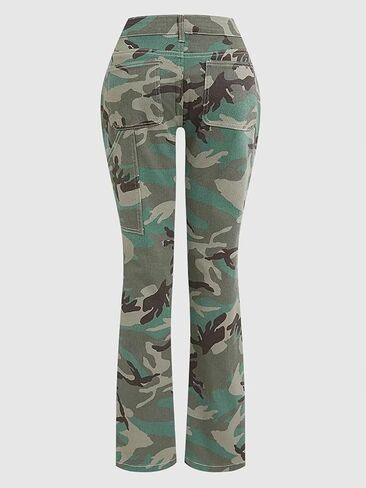 Flamingals Camo Cargo Pants for Women Mid Rise Camouflage Trousers Stretchy Bootcut Pants Without Belt in Saudi Arabia